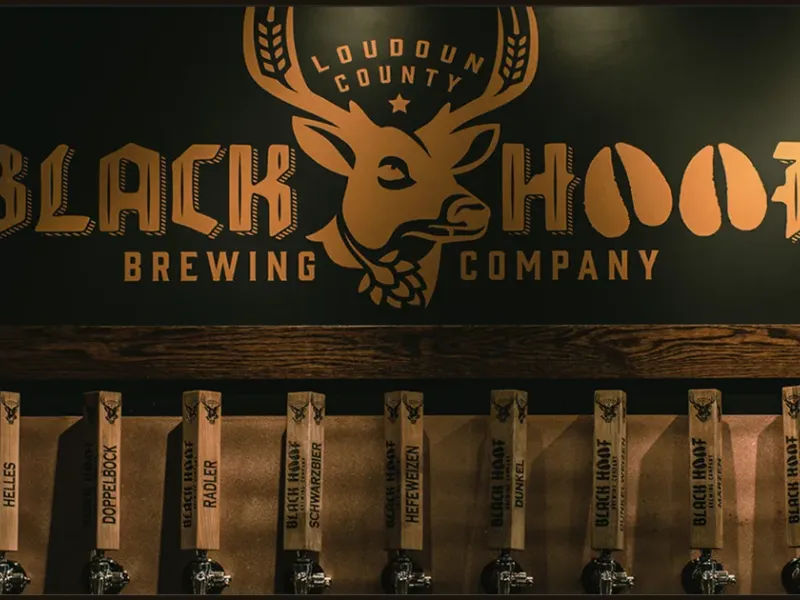 Black Hoof Brewing Company taproom sign above a row of draft handles