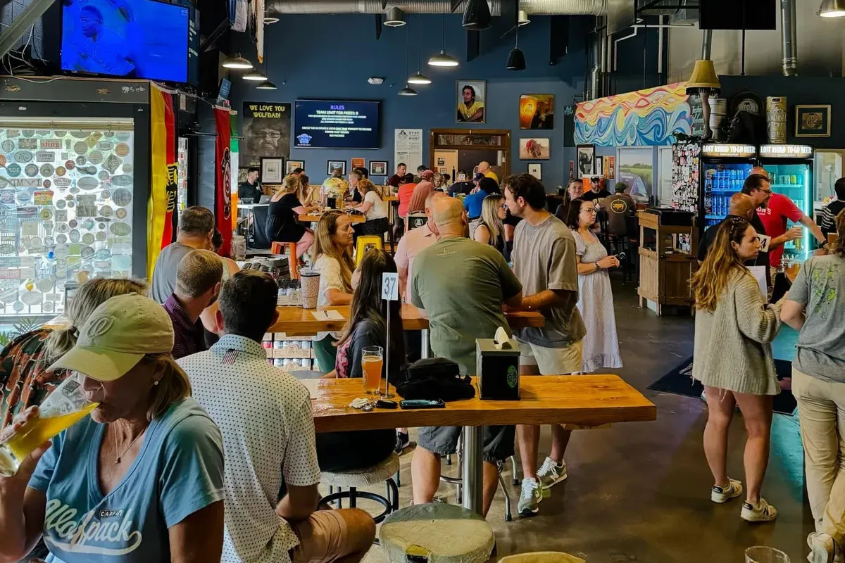 Lost Rhino Brewing Company taproom filled with guests