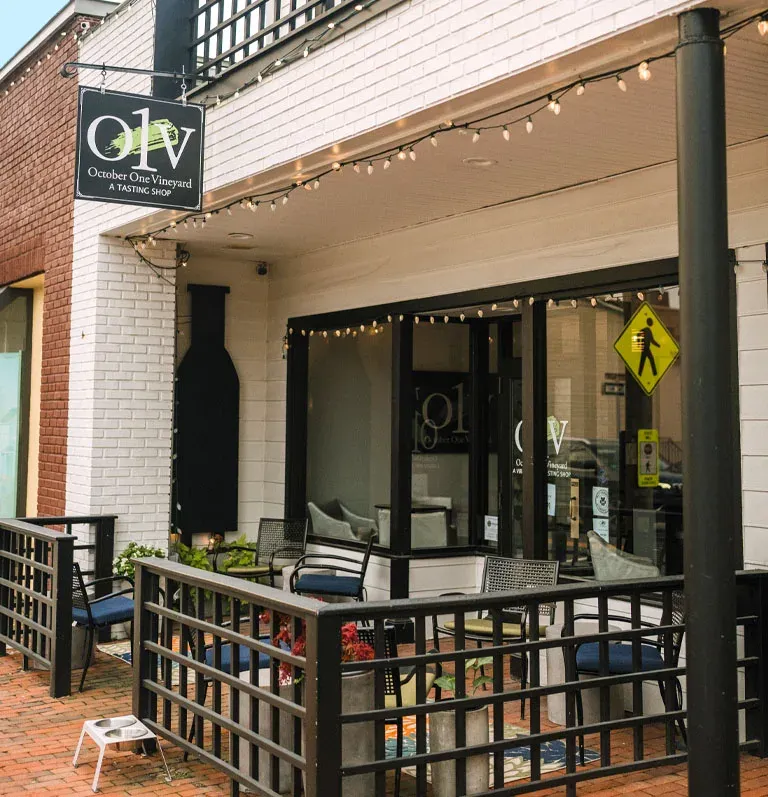 October One Vineyard tasting shop storefront in downtown Leesburg