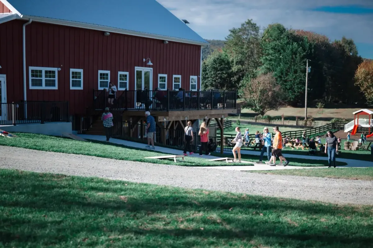 Stockyard Brewery red barn and outdoor lawn seating