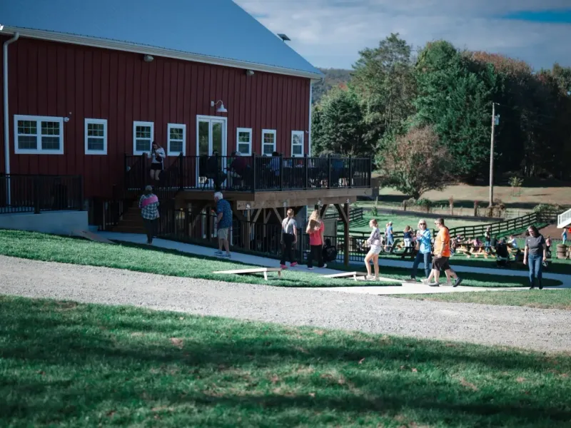 Stockyard Brewery red barn and outdoor lawn seating