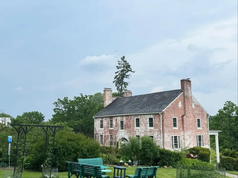 Zephaniah Farm Vineyard brick manor house and garden seating
